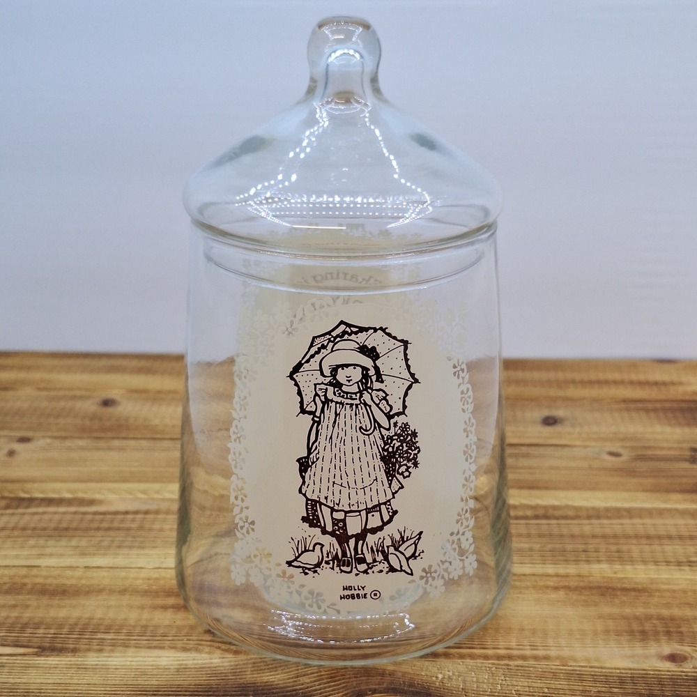 Vintage Holly Hobbie Glass Candy Tea Jar Cansiter Lid‎ American Greetings